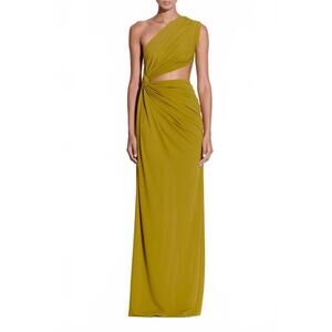 NEW ALEX PERRY one-shoulder draped gown in chartreuse
